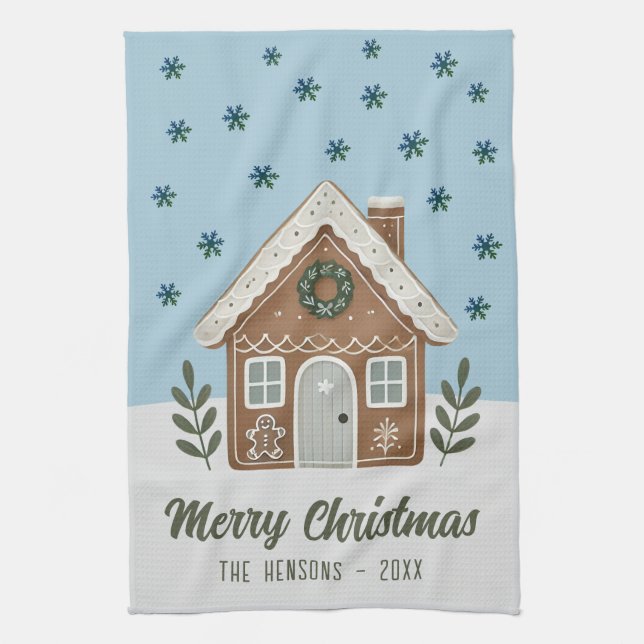 Boho Cookie House Snowflakes Family Tea Towel (Vertical)