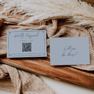 Boho Cool Marina Blue Frame QR Code Wedding  RSVP Card
