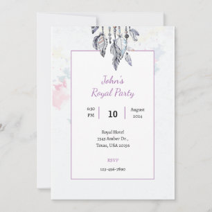 Boho cool watercolor royal party invitation card