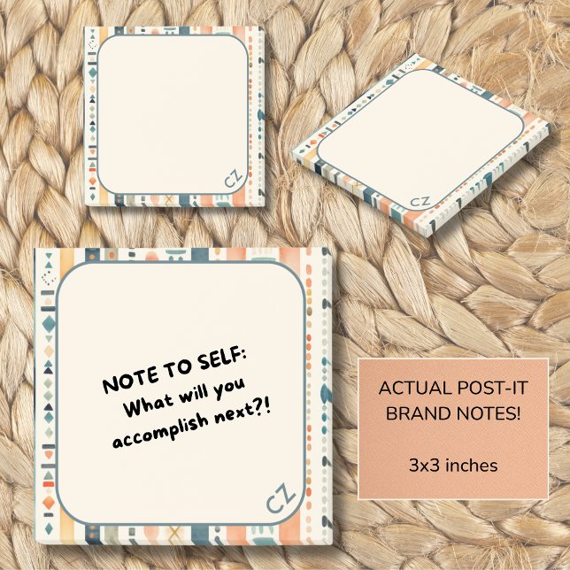 Boho Coordinating Back to School Collection   Post-it Notes (Cute boho Post-Its feature your initials and soft warm hues of orange, blue, and beige.)