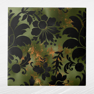Boho Copper Black Green Floral Tile