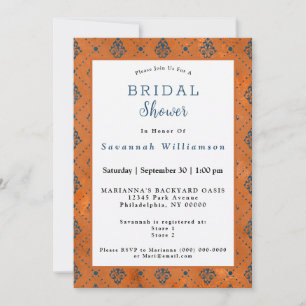 Boho Copper Blue Graphic Art Deco Bridal Shower Invitation