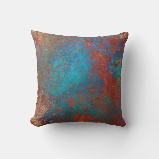 Boho Copper Blue Orange Red Grunge Cushion (Front)