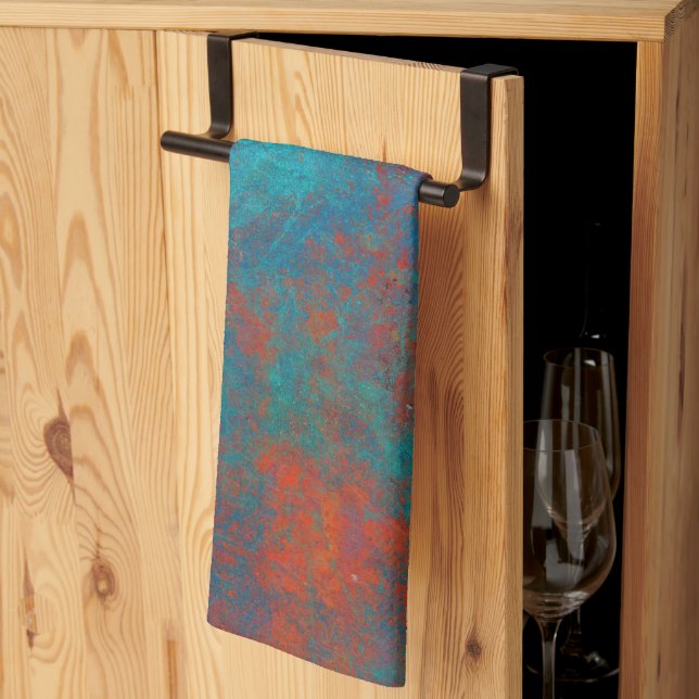 Boho Copper Blue Orange Red Grunge Tea Towel (Thirds Fold)