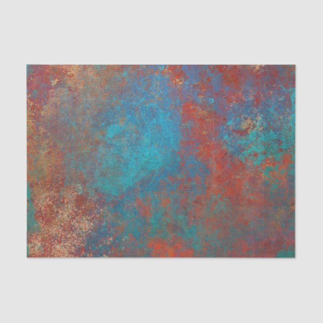 Boho Copper Blue Orange Red Grunge Tissue Paper (Front)