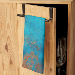 Boho Copper Blue Rustic Tea Towel