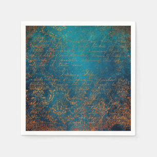 Boho Copper Blue Script Handwriting Grunge Napkin