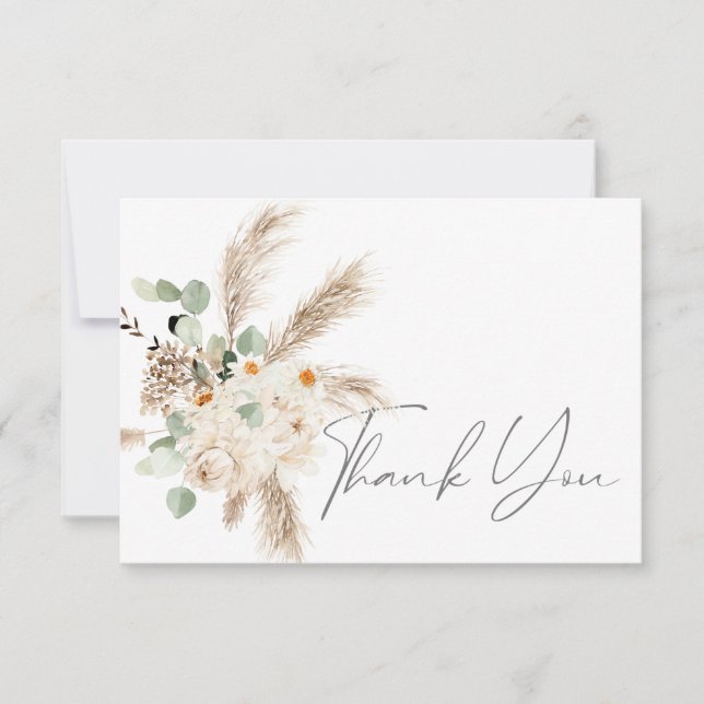 Boho Copper Eucalyptus Pampas Floral Thank You Card (Front)