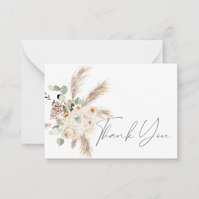Boho Copper Eucalyptus Pampas Floral Thank You Card (Front)
