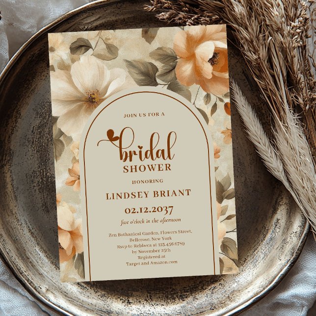 Boho Copper Floral Greenery Bridal Shower Invites (Boho Copper Floral Greenery Bridal Shower Invitation)