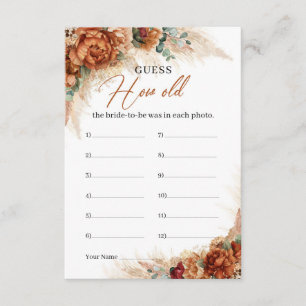 Boho copper floral How old was he bride-to-be Enclosure Card