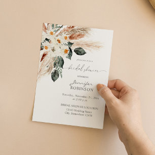 Boho Copper Pampas & Beige Floral 3 Bridal Shower  Invitation