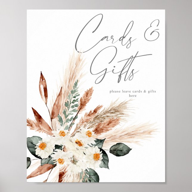Boho Copper Pampas Beige Floral Cards & Gifts Sign (Front)