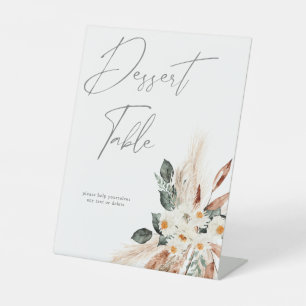 Boho Copper Pampas & Beige Floral Dessert Table Pedestal Sign
