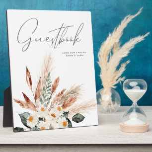 Boho Copper Pampas & Beige Floral Guestbook Plaque