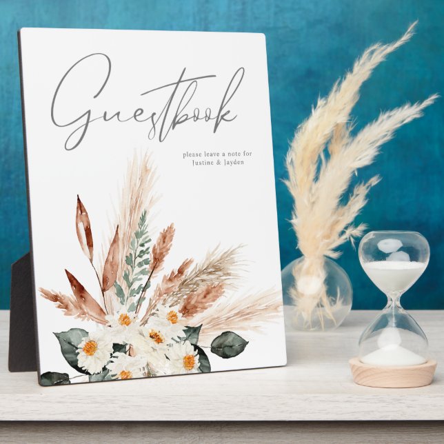 Boho Copper Pampas & Beige Floral Guestbook Plaque (Side)