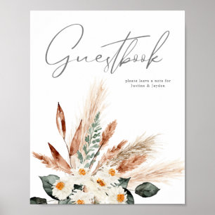 Boho Copper Pampas Beige Floral Guestbook Sign