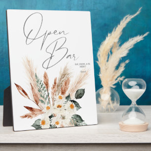  Boho Copper Pampas & Beige Floral Open Bar Sign 2 Plaque