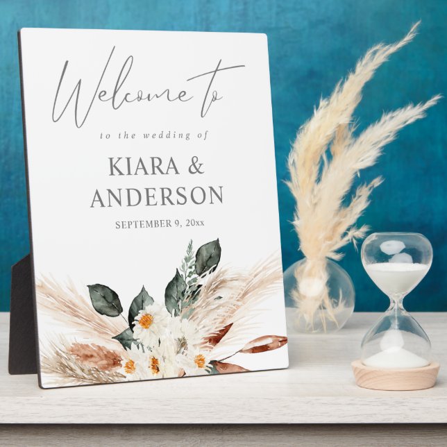 Boho Copper Pampas & Beige Floral Welcome Plaque (Side)