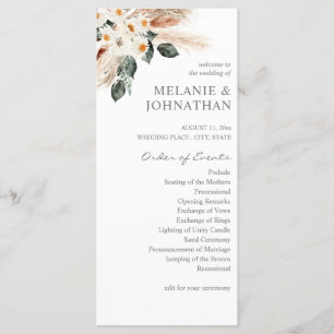 Boho Copper Pampas Floral Ceremony  Program Programme