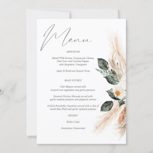 Boho Copper Pampas Grass & Beige Floral Menu Invitation
