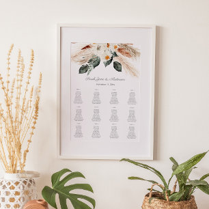 Boho Copper Pampas Grass Floral Seating Chart -12