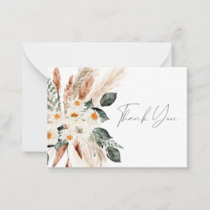Boho Copper Pampas Grass Floral Thank You Note Car Card