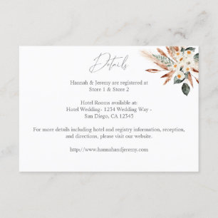 Boho Copper Pampas Grass & Floral Wedding Details  Enclosure Card
