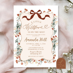 Boho Coquette Bow Wildflower Baby Shower Invitation