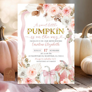 Boho Coquette Pink Pumpkin Baby Shower  Invitation