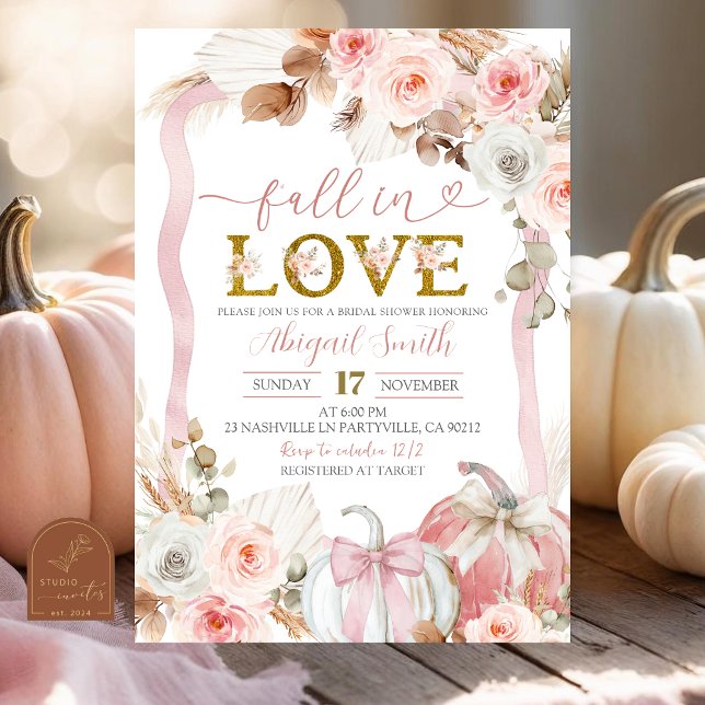 Boho Coquette Pink Pumpkin Bridal Shower  Invitation (Creator Uploaded)