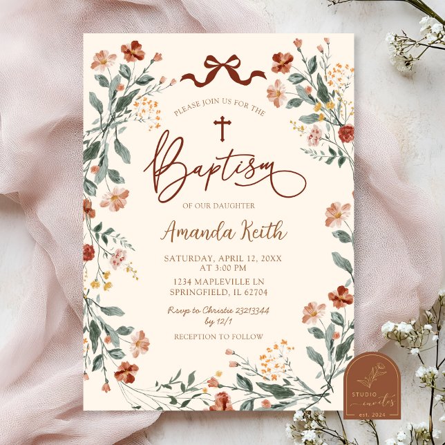 Boho Coquette Wildflower Baptism Invitation (Creator Uploaded)