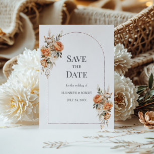 Boho Coral and Peach Dry Floral Arch Save The Date Invitation