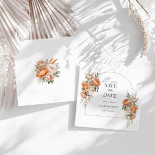 Boho Coral and Peach Dry Floral Arch Save The Date Invitation