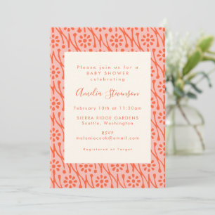 Boho Coral Orange Botanical Flowers Baby Shower Invitation