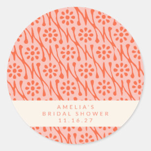 Boho Coral Orange Botanical Flowers Bridal Shower Classic Round Sticker