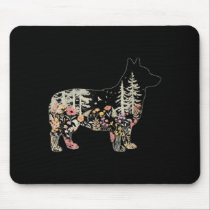 Boho corgi plants forest nature wildflower hiking mouse mat