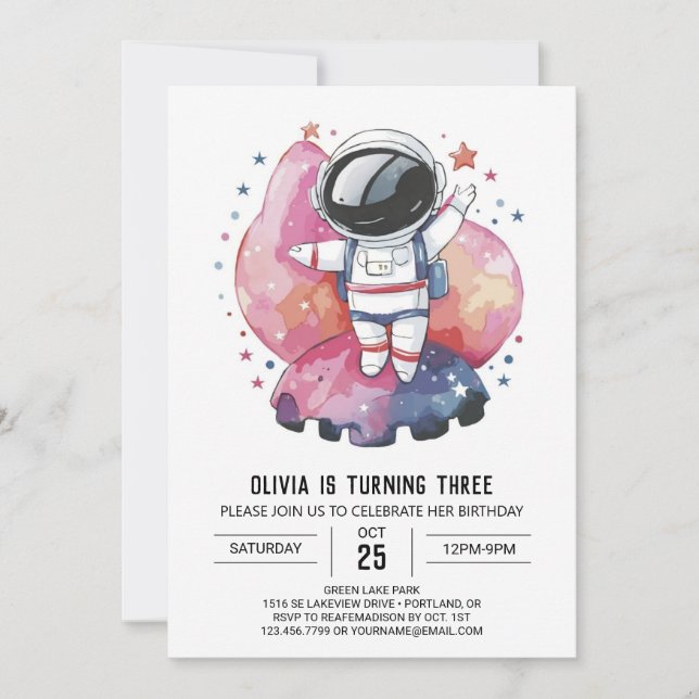 Boho Cosmic Adventure Astronaut Birthday Invitation (Front)