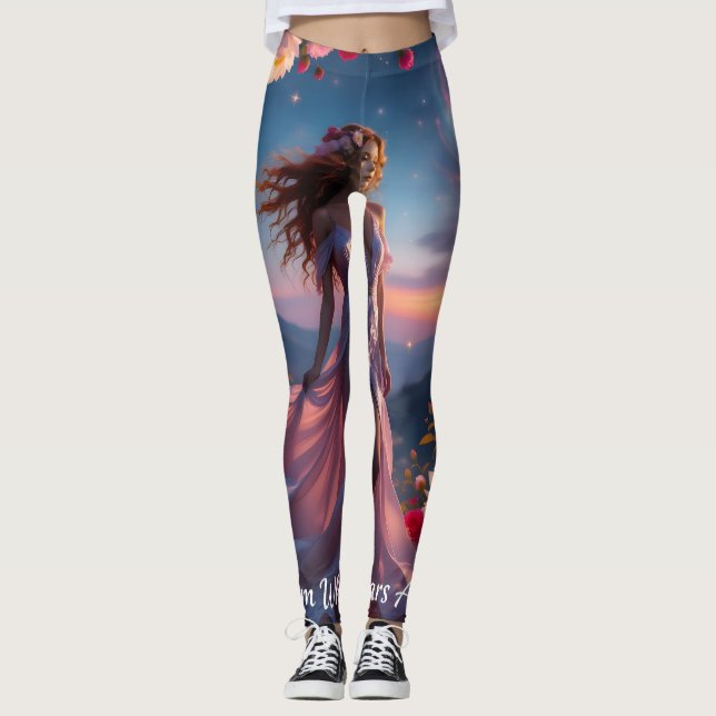 Boho Cosmic Bloom Pink Leggings Women 1 Ethereal  (Front)