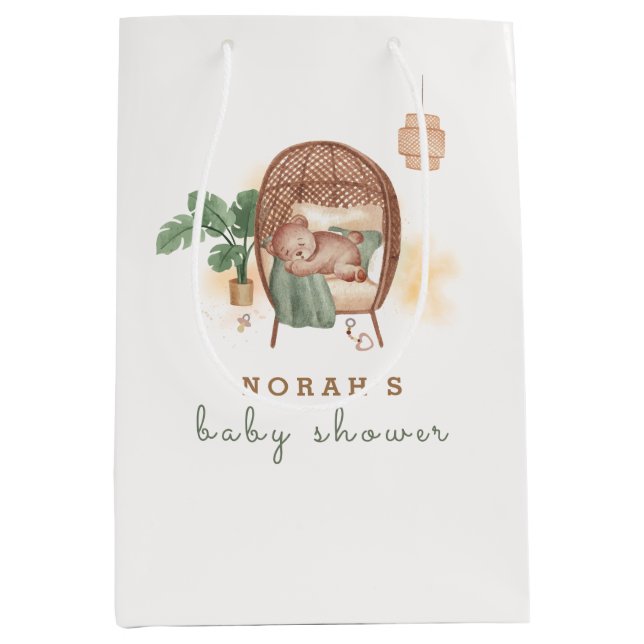 Boho Cosy Teddy Bear Sleep Baby Shower  Medium Gift Bag (Front)