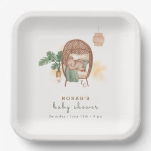Boho Cosy Teddy Bear Sleep Baby Shower  Paper Plate