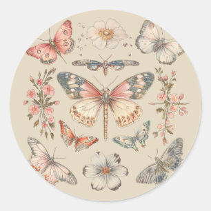 Boho Cottagecore Monarch Butterfly Classic Round Sticker