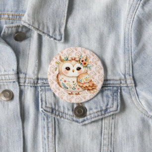 Boho Cottagecore Owl Floral Farmcore Charm 7.5 Cm Round Badge