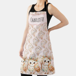Boho Cottagecore Owl Floral Farmcore Charm Apron