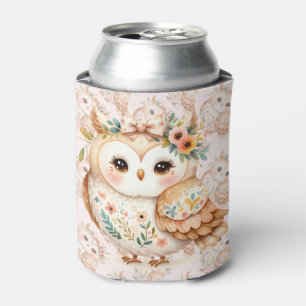 Boho Cottagecore Owl Floral Farmcore Charm Can Cooler