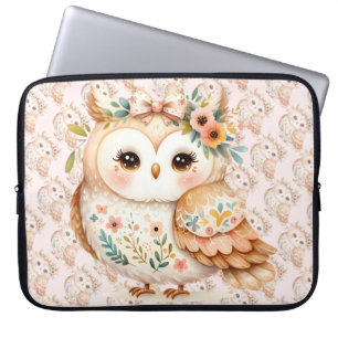 Boho Cottagecore Owl Floral Farmcore Charm Laptop Sleeve