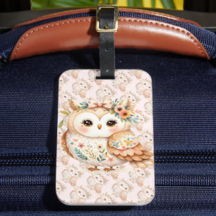 Boho Cottagecore Owl Floral Farmcore Charm Luggage Tag