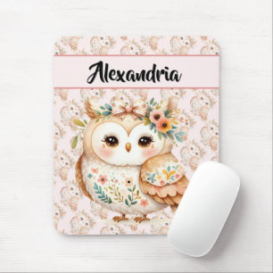Boho Cottagecore Owl Floral Farmcore Charm Mouse Mat