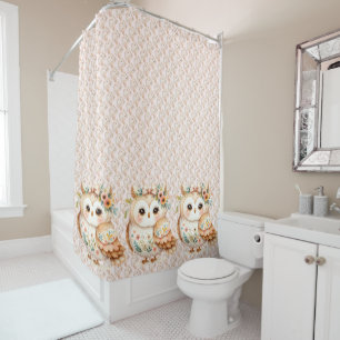 Boho Cottagecore Owl Floral Farmcore Charm Shower Curtain