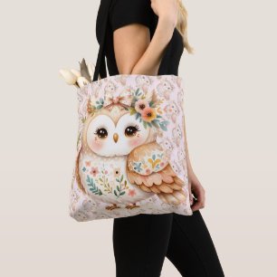 Boho Cottagecore Owl Floral Farmcore Charm Tote Bag